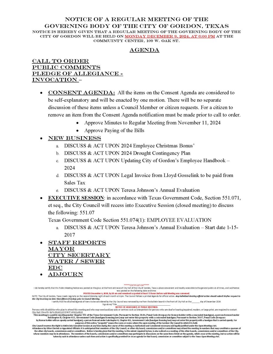 City Agenda - December 9, 2024