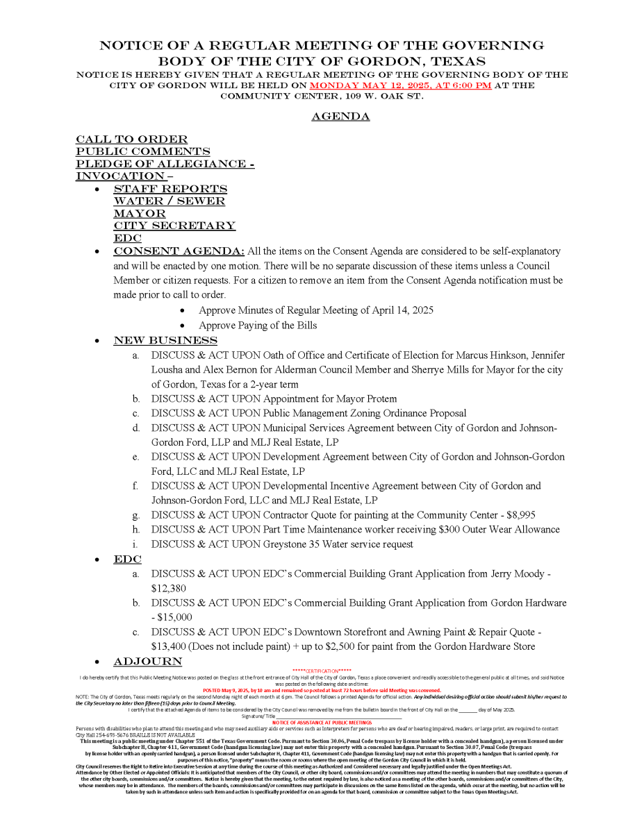 City Agenda - May 12, 2025